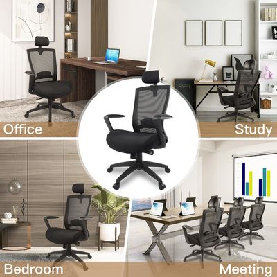 Chaise de bureau en maille ergonomique avec coussin épaissi et appuie-tête réglable