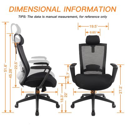 Chaise de bureau en maille ergonomique avec coussin épaissi et appuie-tête réglable