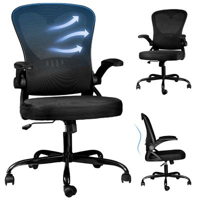 Chaise de bureau en maille ergonomique à bras pliables à 360° et réglable en hauteur