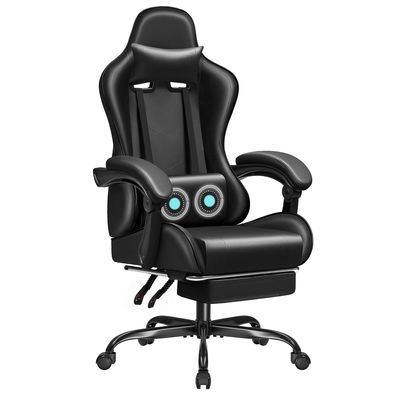 Chaise de jeu de course en cuir synthétique avec support lombaire de massage et siège pivotant 360