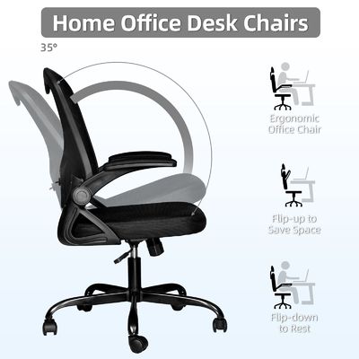 Chaise de bureau en maille ergonomique à bras pliables à 360° et réglable en hauteur