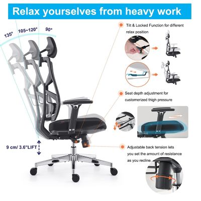 Chaise de bureau d'ordinateur à dos solide à dos haut avec dossier adaptatif et emballage de courrier Y