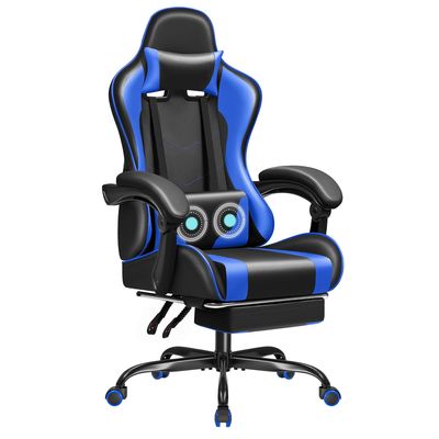 Chaise de jeu de course en cuir synthétique avec support lombaire de massage et siège pivotant 360
