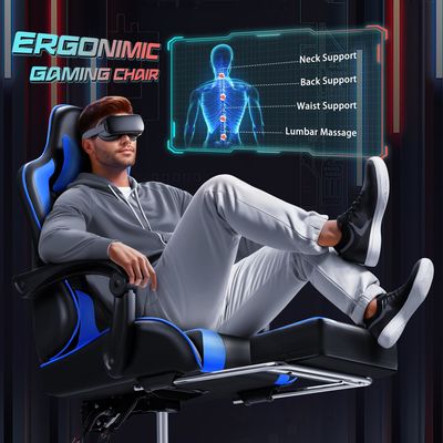 Chaise de jeu de course en cuir synthétique avec support lombaire de massage et siège pivotant 360