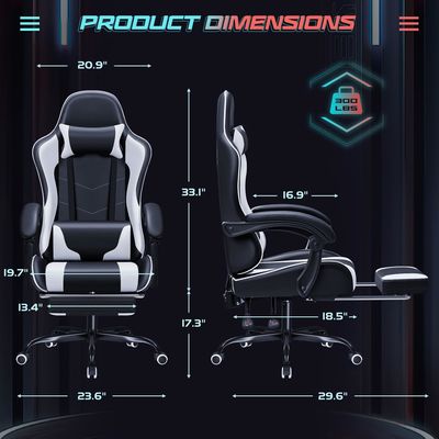 Chaise de jeu de course avec support lombaire de massage et siège pivotant 360 18,5 &quot;D x 23,61&quot; W x 50,4&quot; H