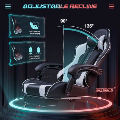 Chaise de jeu de course avec support lombaire de massage et siège pivotant 360 18,5 &quot;D x 23,61&quot; W x 50,4&quot; H