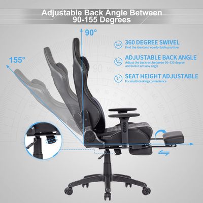 Chaise de jeu de bureau avec repose-pieds arrière haut réglable en cuir PU Design moderne