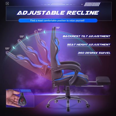 Chaise de jeu vidéo à dos haut avec repose-pieds et support lombaire de massage Couleur personnalisée