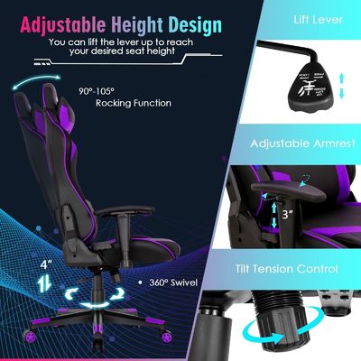Chaise de jeu ergonomique de course ALINUNU avec support lombaire réglable et rembourrage en éponge