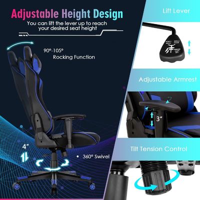 Chaise de jeu ergonomique de course en aluminium de type métallique ALINUNU avec support lombaire réglable