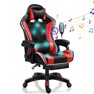 Chaise de jeu RGB avec haut-parleurs de massage à 7 points et lumière LED en cuir synthétique