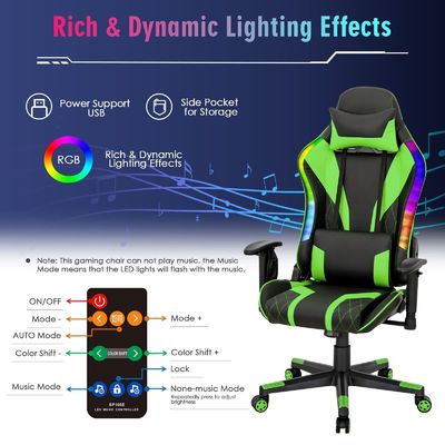 Chaise de jeu RGB ergonomique confortable avec conception réglable et lumières LED RGB