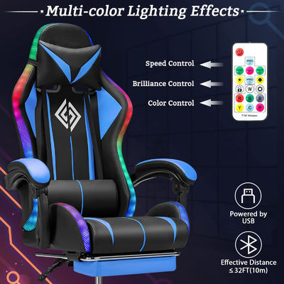 Chaise de jeu ergonomique de couleur personnalisée avec appuie-pieds à LED et style pivotant
