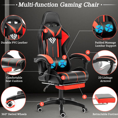 39.75 Pounds Ergonomic Computer Massage Chaise de jeu avec lumières LED et pied