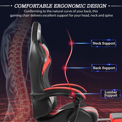 39.75 Pounds Ergonomic Computer Massage Chaise de jeu avec lumières LED et pied