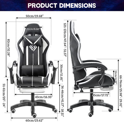 ALINUNU Faux cuir fauteuil de jeu de massage informatique ergonomique avec lumières LED et repose-pieds
