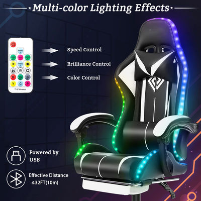 ALINUNU Faux cuir fauteuil de jeu de massage informatique ergonomique avec lumières LED et repose-pieds