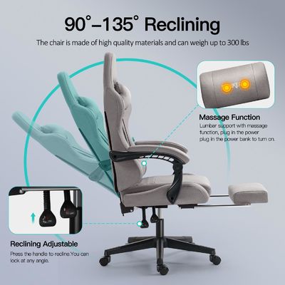 Chaise de jeu ergonomique réglable avec repose-pieds et massage en cuir synthétique