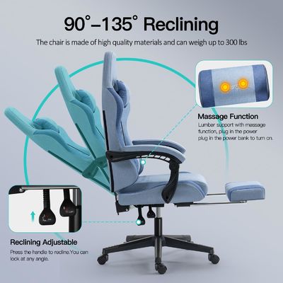 ALINUNU Chaise pivotante de type métallique en fer Chaise de jeu informatique avec repose-pieds et massage