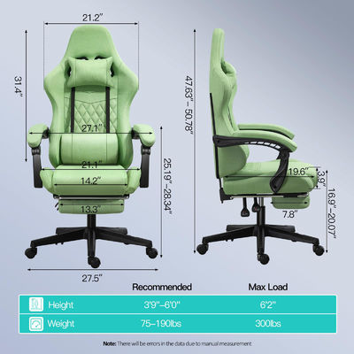 Chaise de jeu ergonomique avec repose-pieds et massage Poids maximum recommandé 300 livres