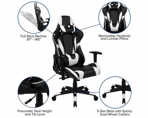 Chaise de jeu pour ordinateur de bureau ergonomique PC avec fonction de rotation 360 / réglage de la hauteur / repose-toi