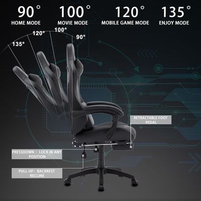 Chaise de jeu pivotante ergonomique réglable en hauteur avec repose-tête et support lombaire