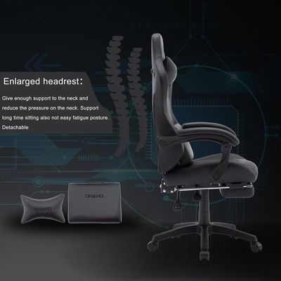 Chaise de jeu pivotante ergonomique réglable en hauteur avec repose-tête et support lombaire