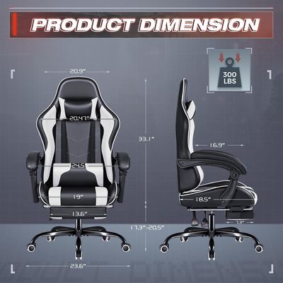 Chaise de jeux vidéo pour ordinateur réglable de course avec repose-pieds et support lombaire de massage