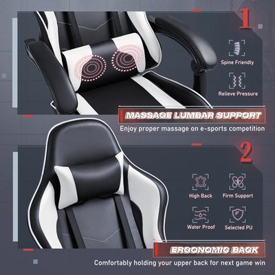 Chaise de jeux vidéo pour ordinateur réglable de course avec repose-pieds et support lombaire de massage