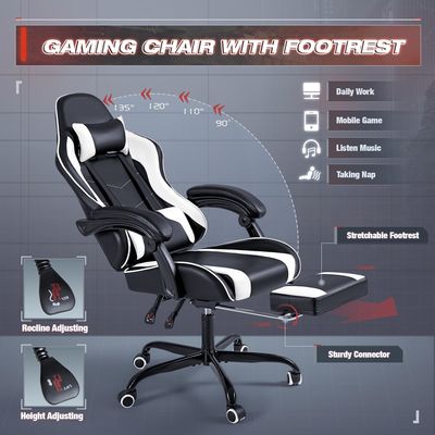 Chaise de jeux vidéo pour ordinateur réglable de course avec repose-pieds et support lombaire de massage