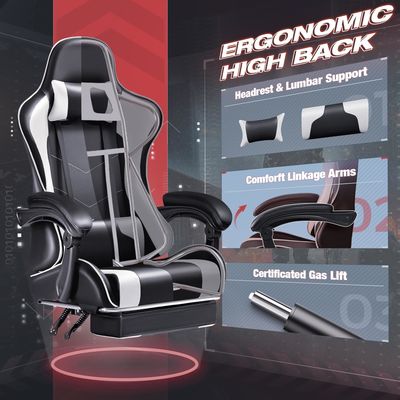 Chaise de jeux vidéo pour ordinateur réglable de course avec repose-pieds et support lombaire de massage