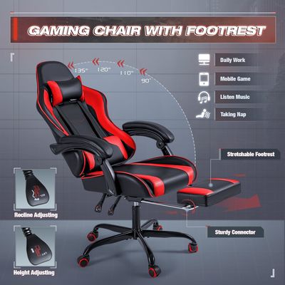 Chaise de jeu vidéo de course à ordinateur de design moderne avec repose-pieds et support lombaire de massage