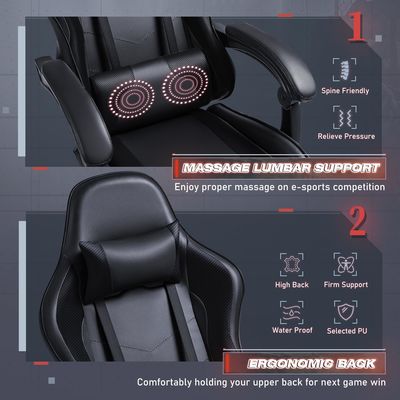 Chaise de jeux vidéo pour ordinateur réglable de course avec repose-pieds et support lombaire de massage