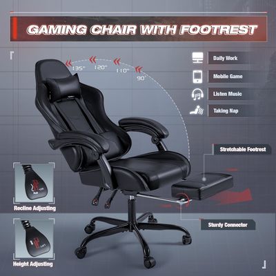 Chaise de jeux vidéo pour ordinateur réglable de course avec repose-pieds et support lombaire de massage