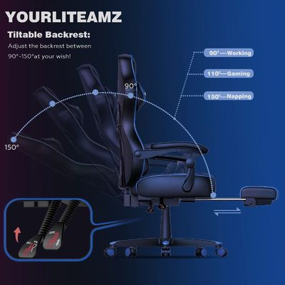 Mécanisme fonctionnel Chaise de jeu Alinunu avec repose-pieds, appuie-tête et soutien lombaire