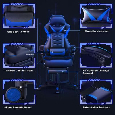Mécanisme fonctionnel Chaise de jeu Alinunu avec repose-pieds, appuie-tête et soutien lombaire