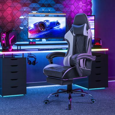 Chaise d'ordinateur ergonomique avec repose-pieds et support lombaire de massage