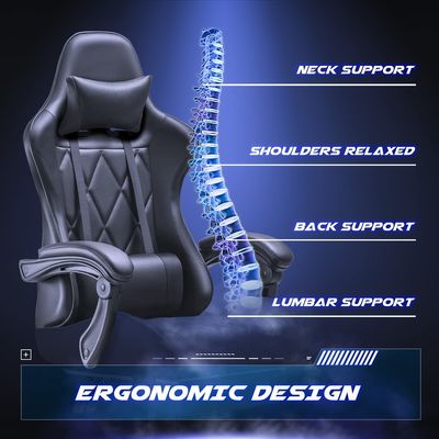 Chaise de jeu vidéo ergonomique à dos haut avec repose-pieds et support lombaire de massage