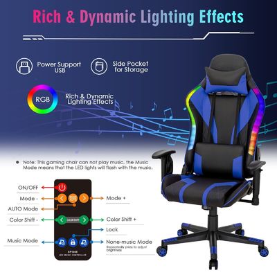Personnalisez une chaise de jeu vidéo ergonomique avec des lumières LED RVB et un design réglable