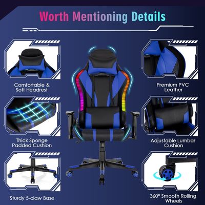 Personnalisez une chaise de jeu vidéo ergonomique avec des lumières LED RVB et un design réglable