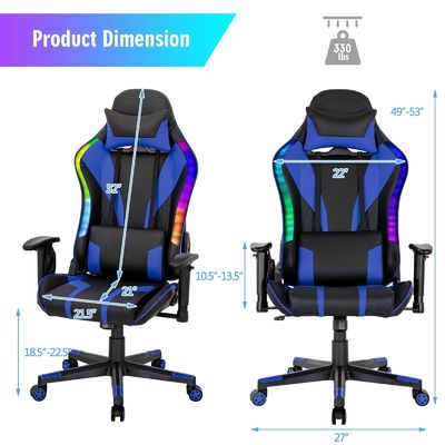Personnalisez une chaise de jeu vidéo ergonomique avec des lumières LED RVB et un design réglable