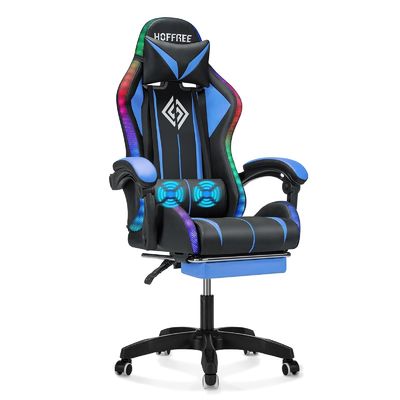 Chaise de jeu de massage par ordinateur ergonomique direct ALINUNU avec repose-pieds et lumières LED