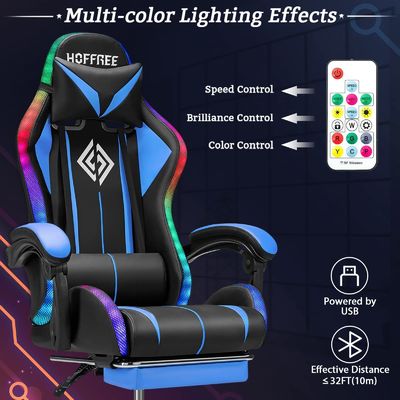 Chaise de jeu de massage par ordinateur ergonomique direct ALINUNU avec repose-pieds et lumières LED