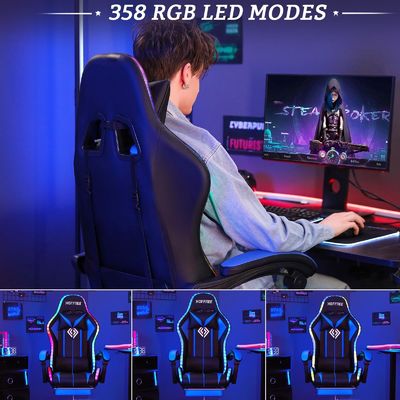 Chaise de jeu de massage par ordinateur ergonomique direct ALINUNU avec repose-pieds et lumières LED