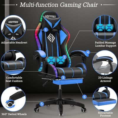 Chaise de jeu de massage par ordinateur ergonomique direct ALINUNU avec repose-pieds et lumières LED