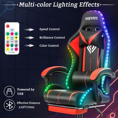 Personnalisez le fauteuil de jeu de massage informatique ergonomique ALINUNU avec lumières LED et repose-pieds