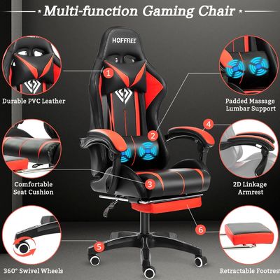Personnalisez le fauteuil de jeu de massage informatique ergonomique ALINUNU avec lumières LED et repose-pieds