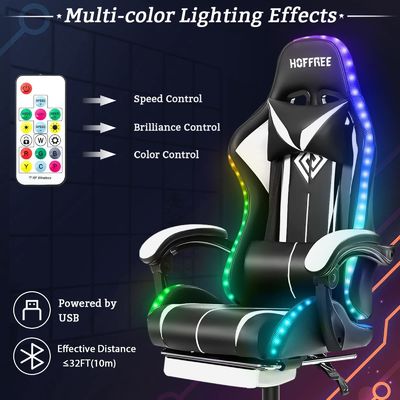 Chaise de jeu de massage par ordinateur ergonomique personnalisée avec lumières LED et repose-pieds