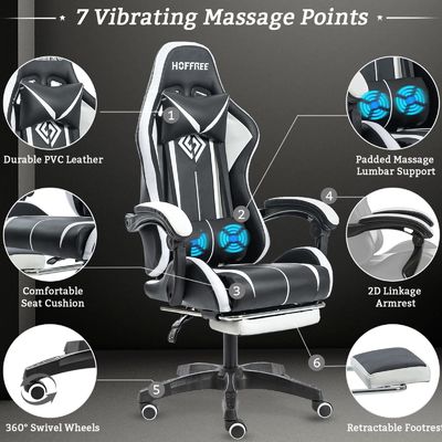 Chaise de jeu de massage par ordinateur ergonomique personnalisée avec lumières LED et repose-pieds