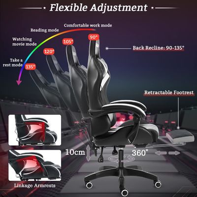 Chaise de jeu de massage par ordinateur ergonomique personnalisée avec lumières LED et repose-pieds